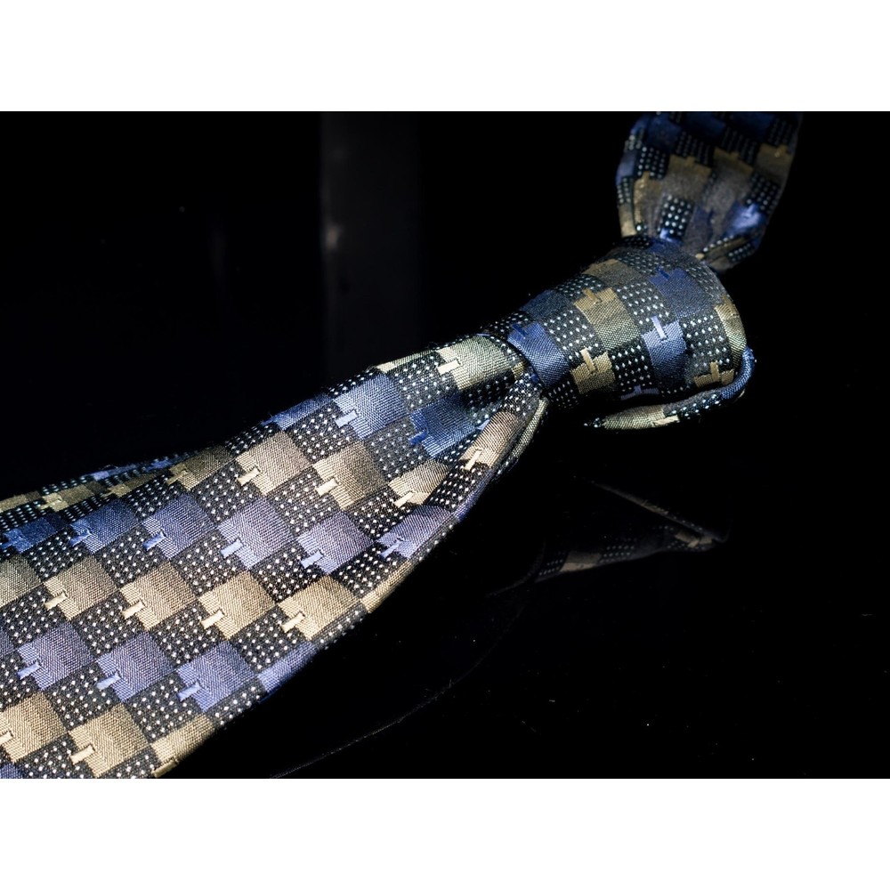 Jhane Barnes Blue Olive Geometric 100% Silk Men's Designer Tie Japan XL
